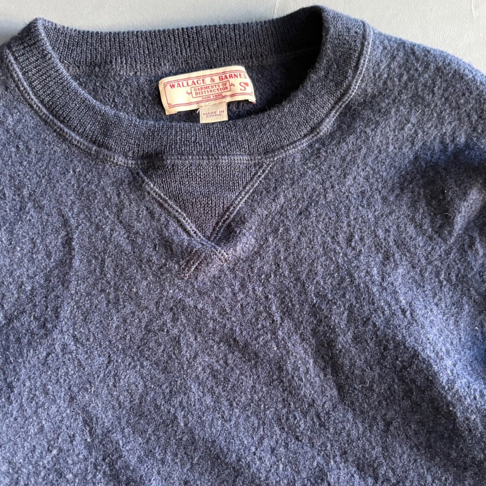 Wallace & Barnes Merino Wool Sweater | Mens XS - Boys Medium | Navy Blue